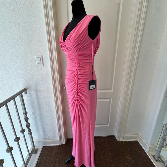 NWT Ieena Mac Duggal Sz 2 Candy Pink Jersey Sleeveless Side Ruched Slit Gown - Picture 11 of 15